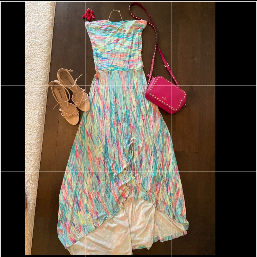 Felicity and Coco high low multi color dress
